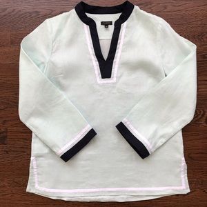 Talbots Linen Tunic Shirt - Aqua, navy, white